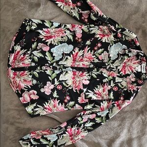 Express Black and Pink Floral Shirt